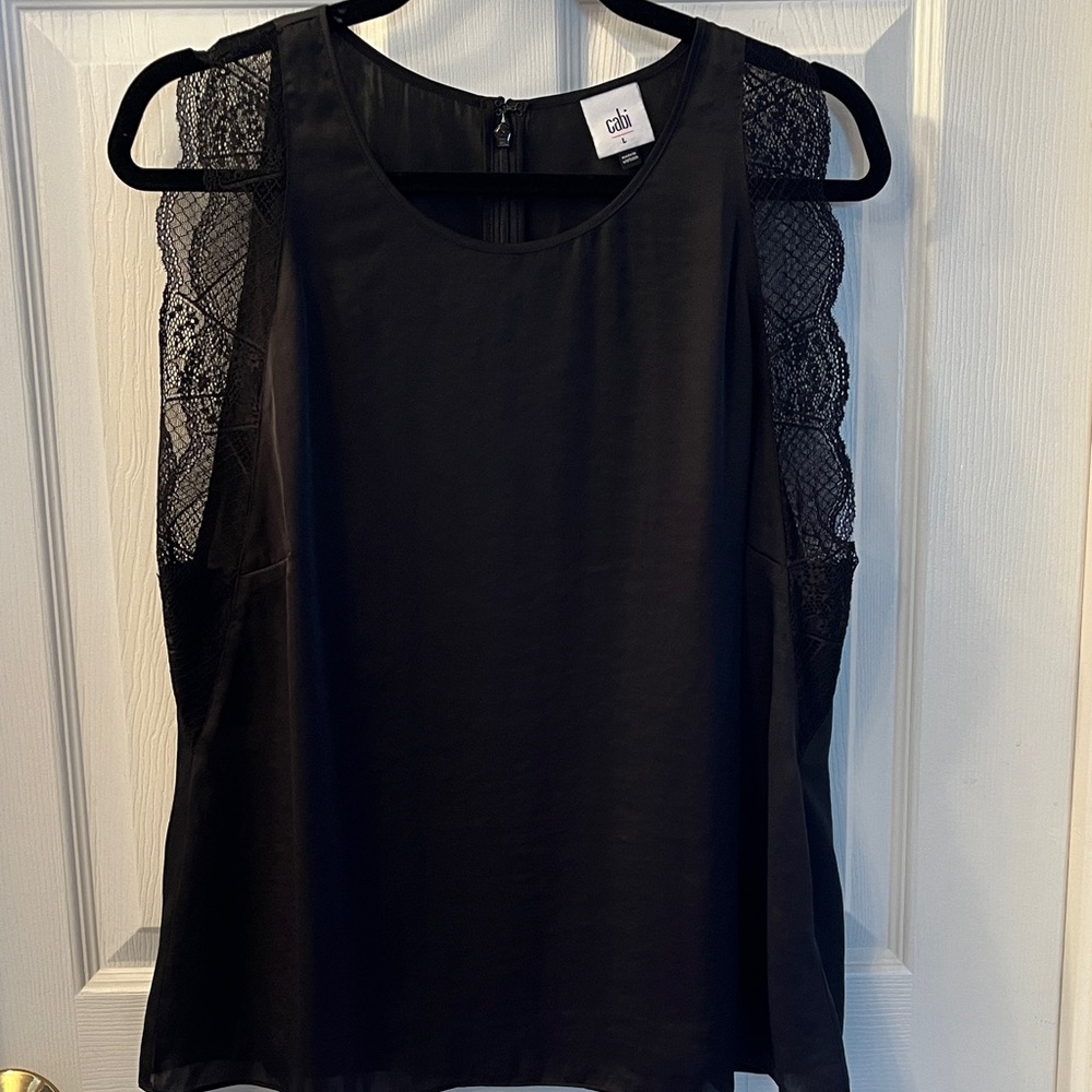 CAbi Black Sleeveless Lace Blouse